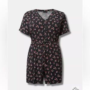 Torrid Black Romper with Red and White Floral Pattern